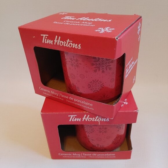 2021 Tim Hortons Stacking Mugs PAIR BNIB THE MOST WONDERFUL TIMS OF THE … - Picture 1 of 12